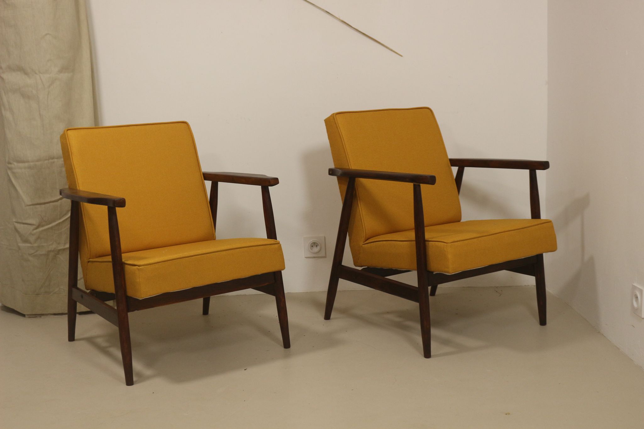 Pair of armchairs Henryk lily 300-190s 1970s yellow fabric