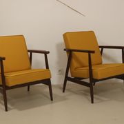 Pair of armchairs Henryk lily 300-190s 1970s yellow fabric