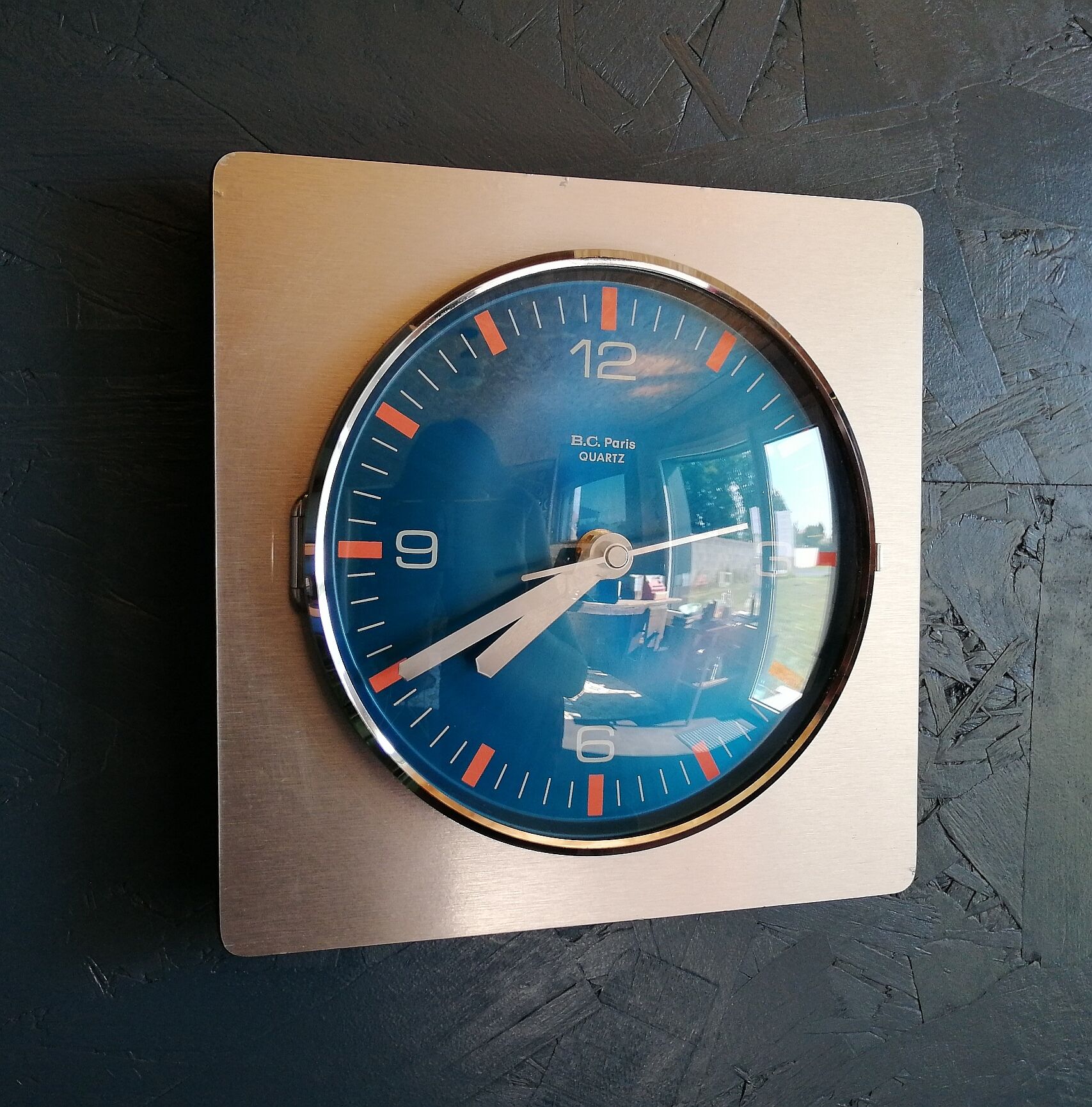 Clock formica vintage wall clock silent square "Quartz Paris"
