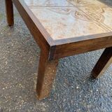 Table basse bois massif et céramique des années 1970 84x44cm