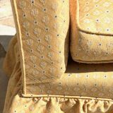 Vintage upholstered fabric toad armchair