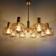 Large designer chandelier in brass and smoked glass globes, 1970s