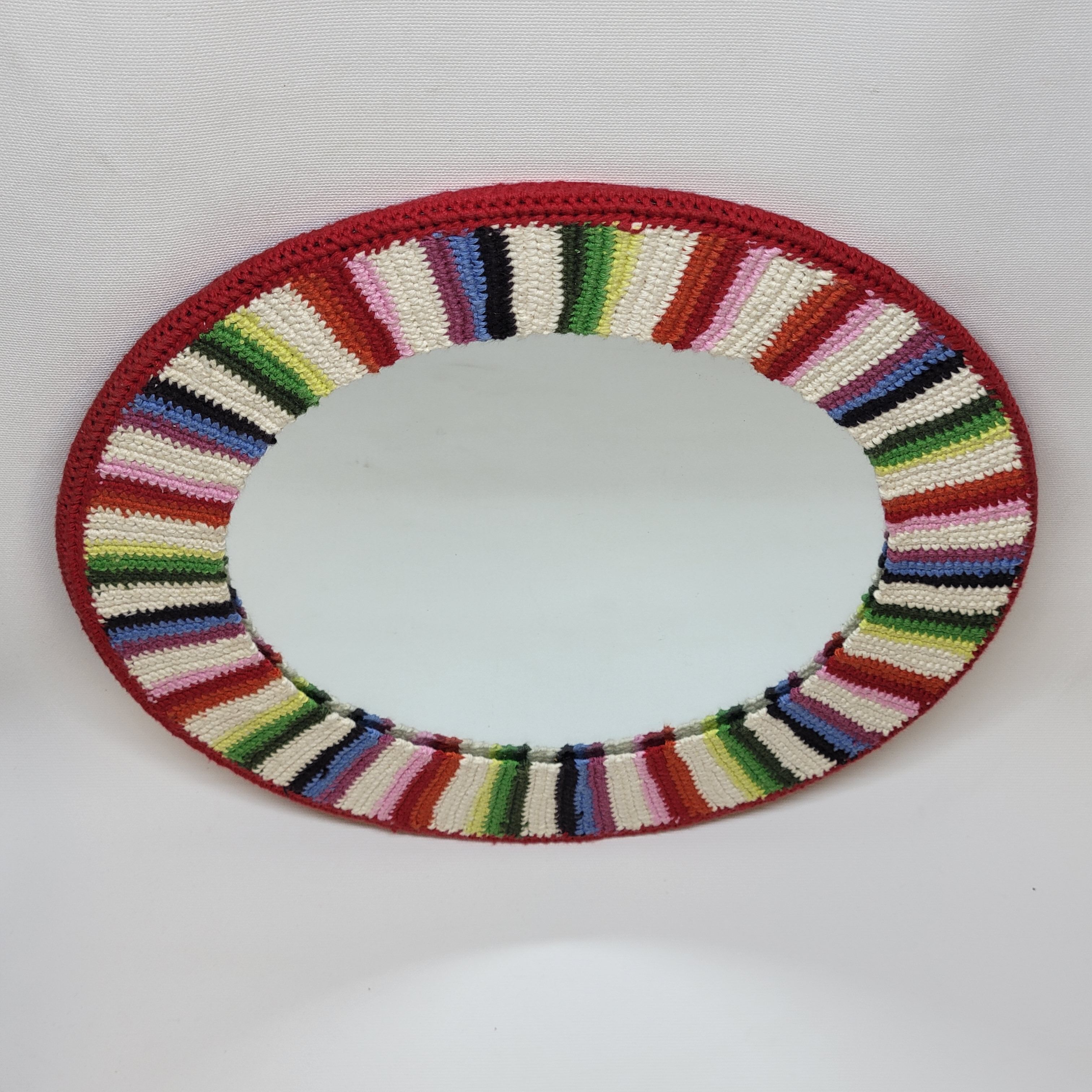 Miroir Rond Mural Cadre Crochet Tricot Bohême