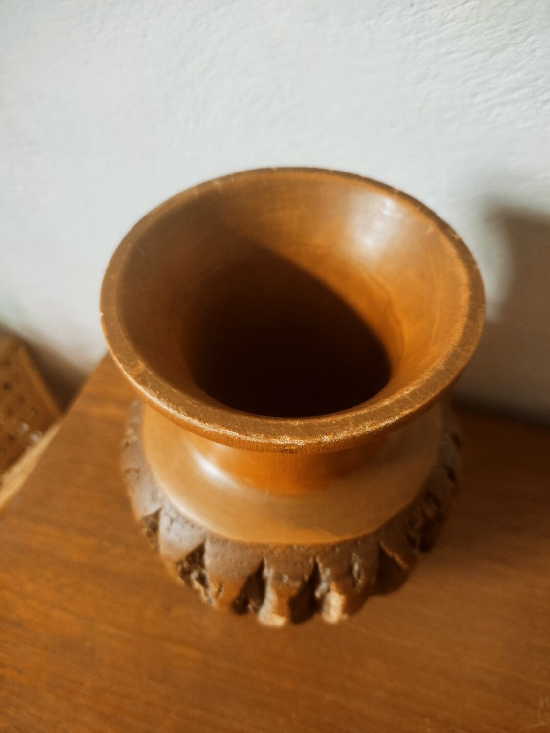 Wooden vase with bark