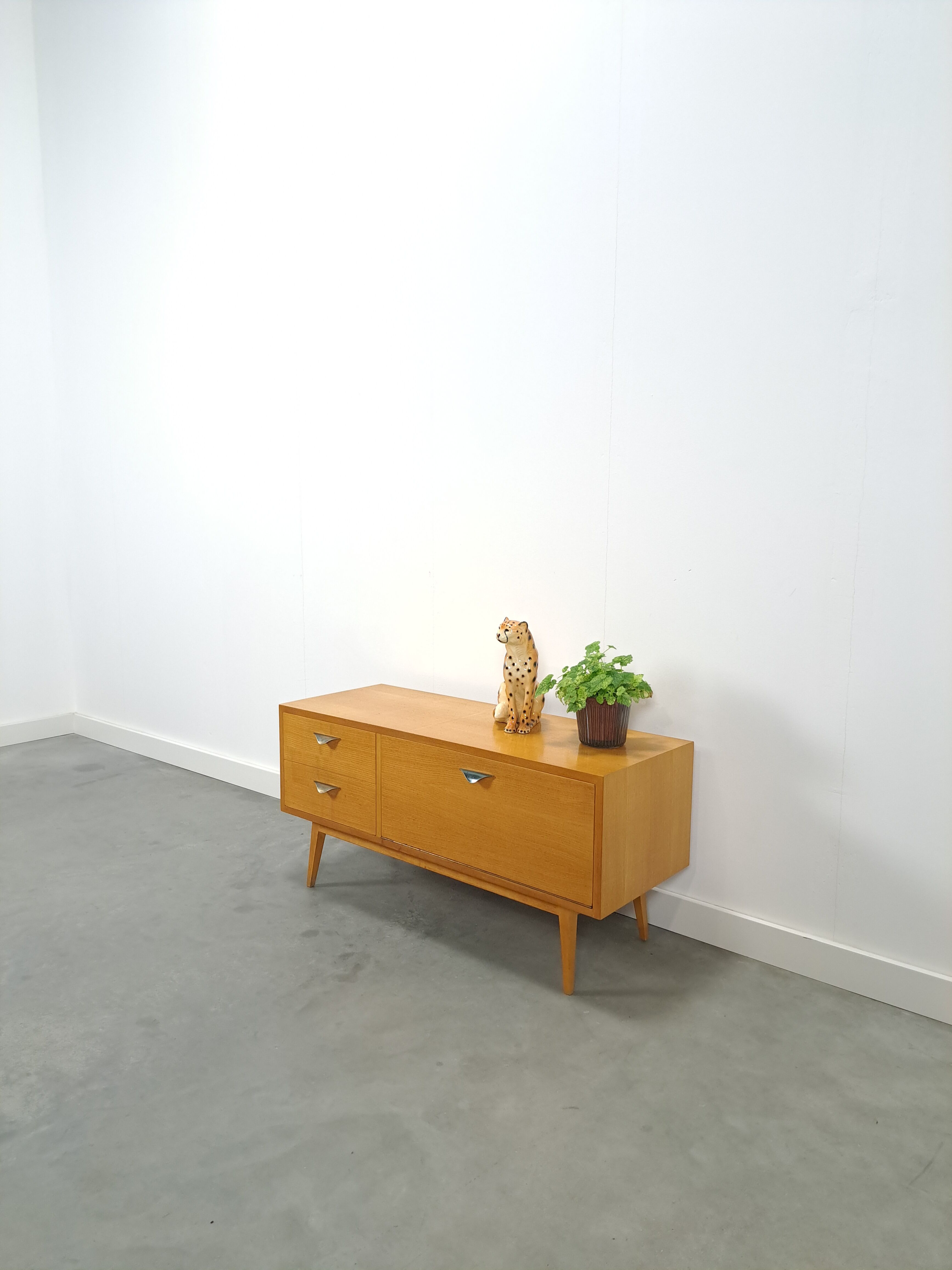 TV cabinet veneer vintage with drawers and brass