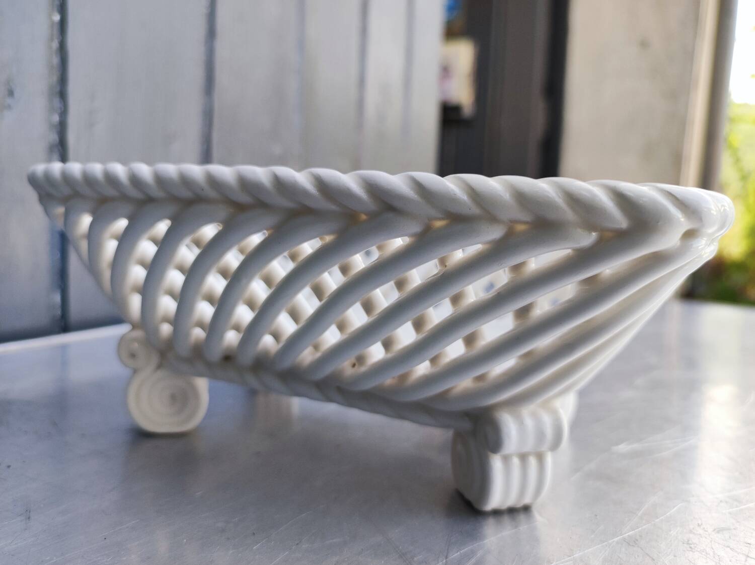 Vintage basket, woven ceramic fruit bowl