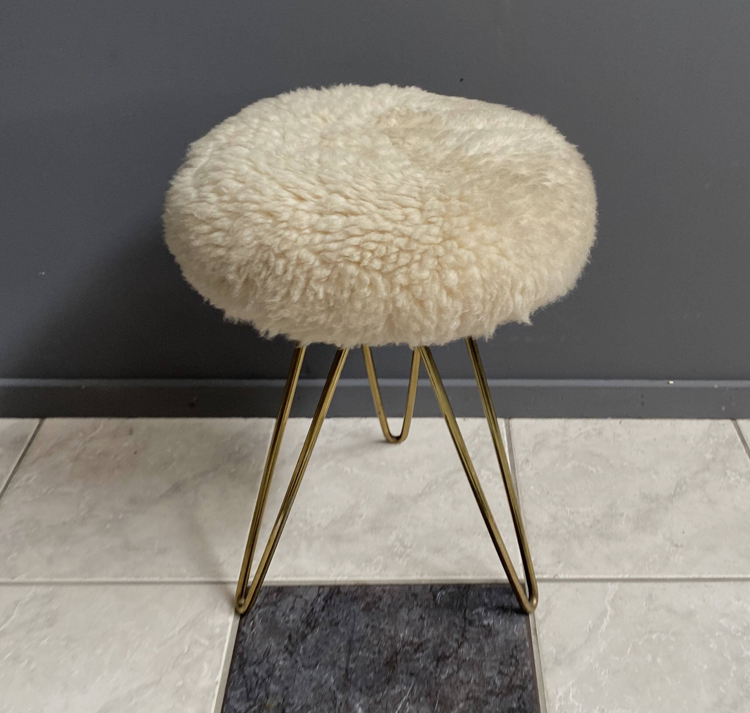 wool top brass small stool 1960s