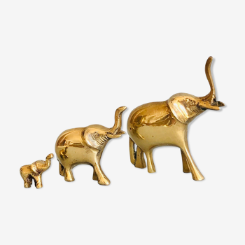 Famille d'éléphants en laiton