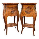 Pair of bedside tables in marquetry in the Louis XV style, 20th century.