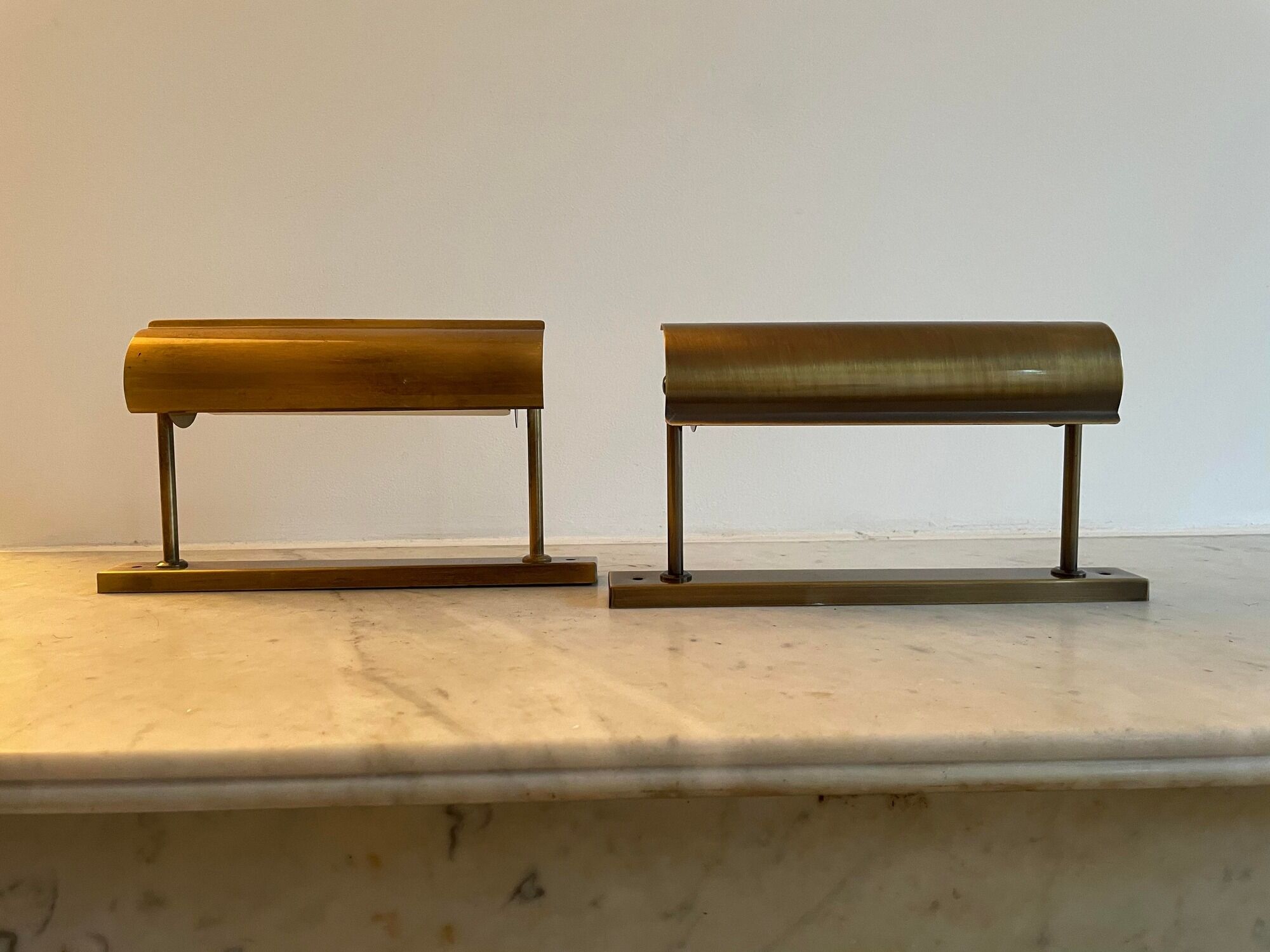 Pair of adjustable vintage wall lamps, matte brass, France 1970