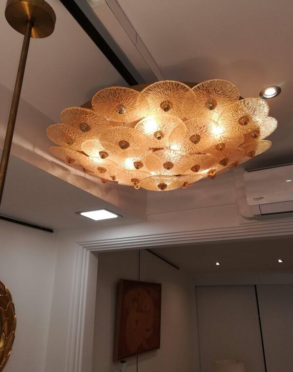 Plafonnier disques en verre de Murano gold grand modèle