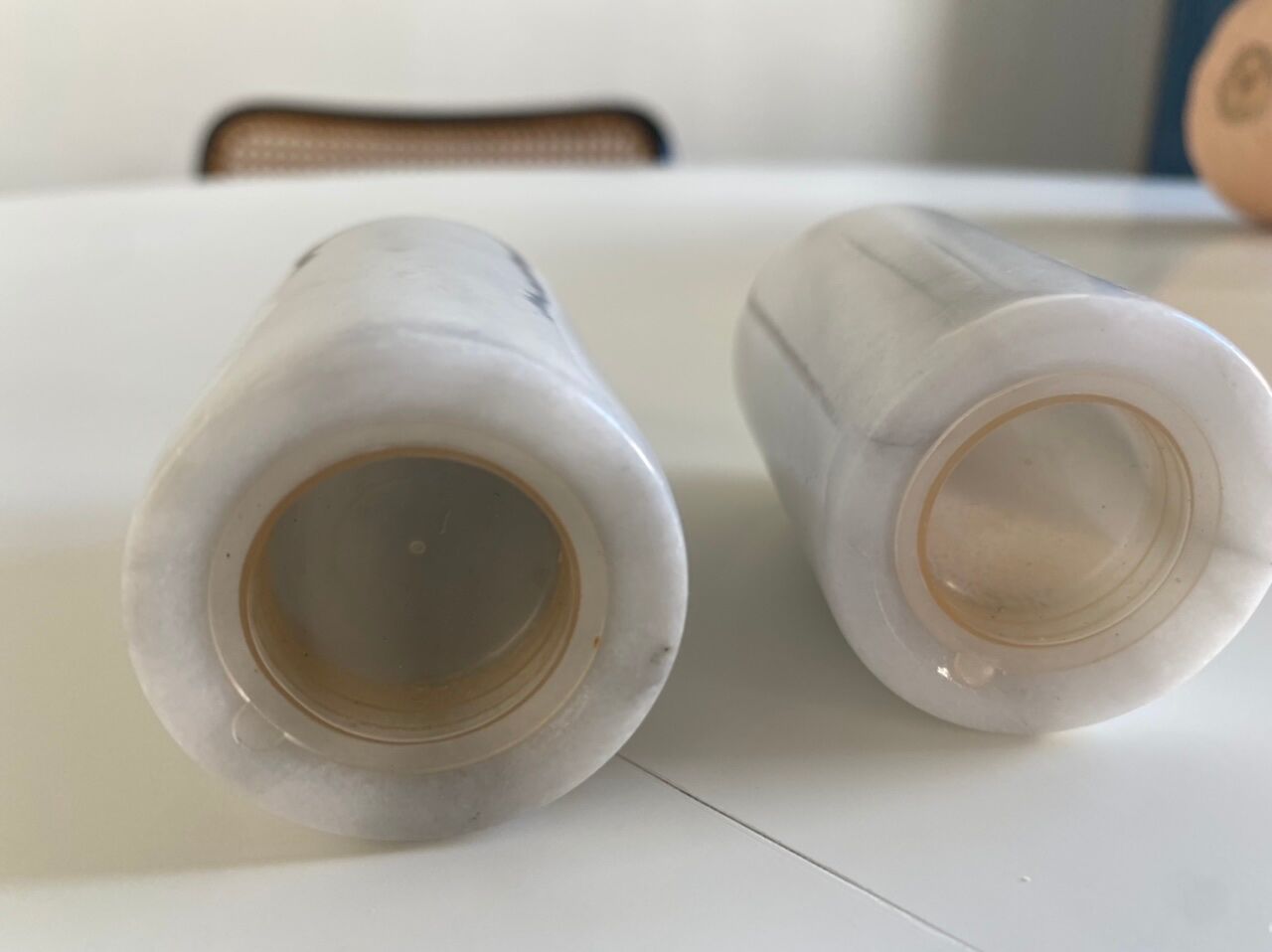 Salt and pepper shaker in Carrara marble, 70s