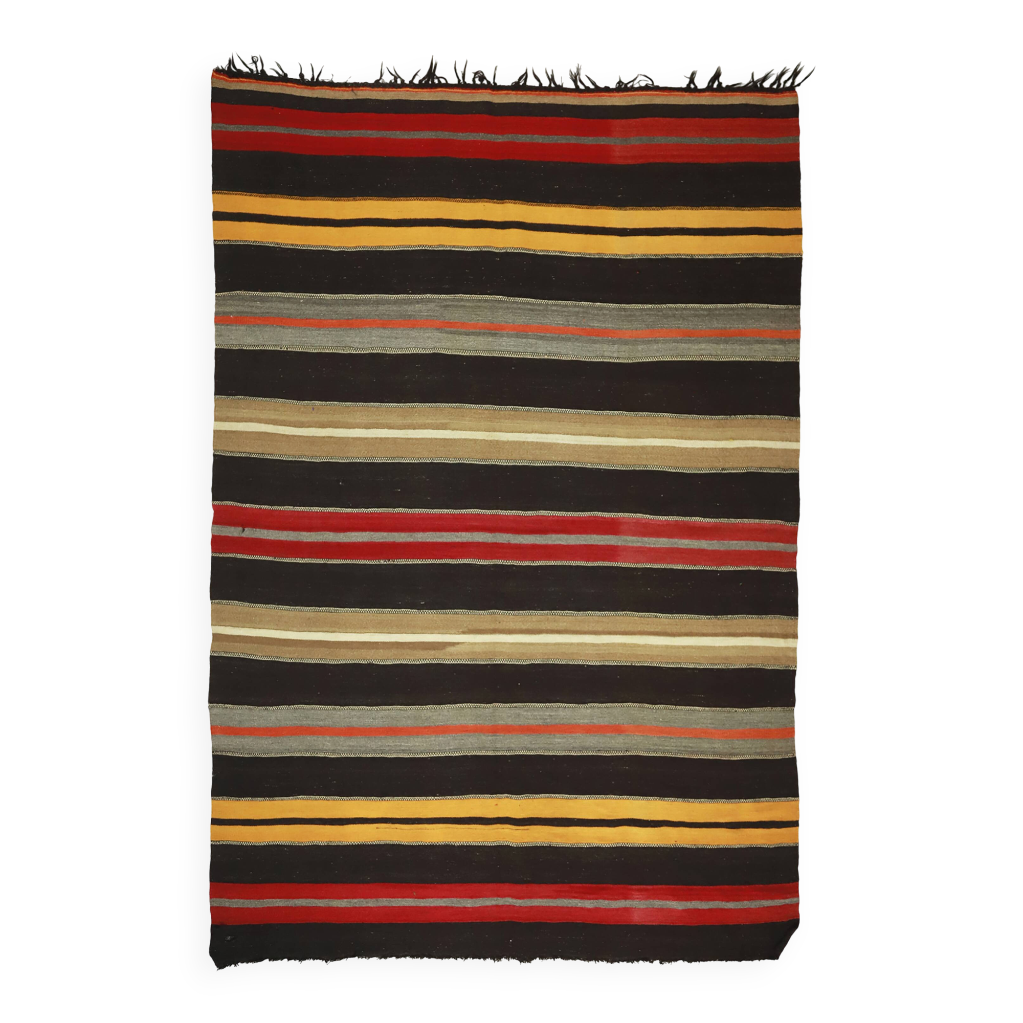 Grand Turkish Kilim Yuruk Vintage Stripe 220x335 cm Red Yellow Beige