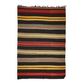 Tapis kilim turc Yuruk vintage à rayures rouge, jaune et beige