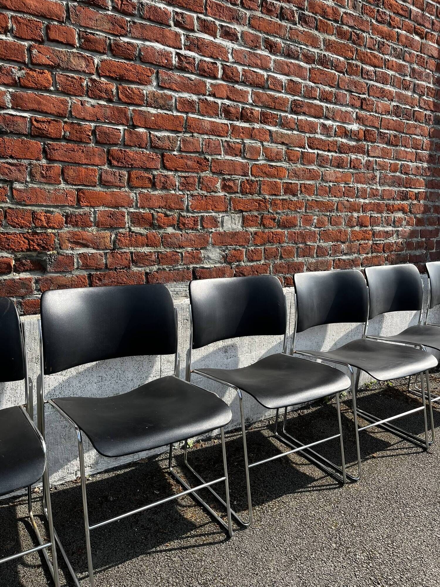Set of 6 black metal chairs, model GF 40/4 by David Rowland.