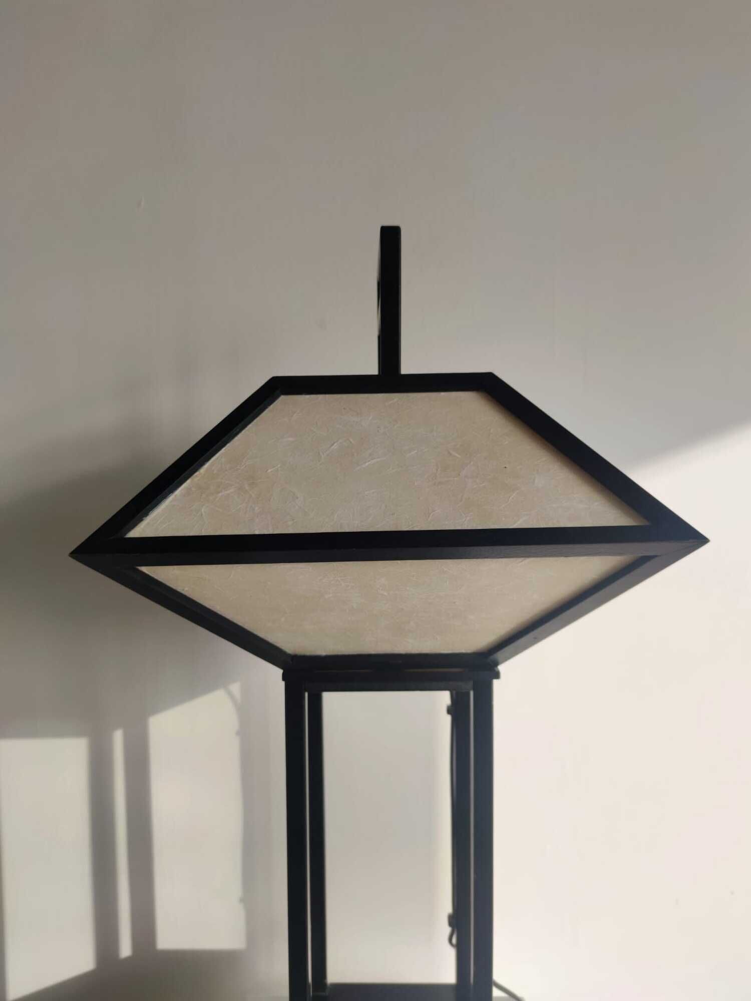 Japanese lamp in black lacquered wood and rice paper H:75cm