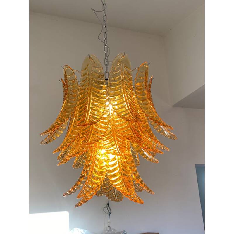 Contemporary Italian Amber “Felci” Murano Glass Chandelier