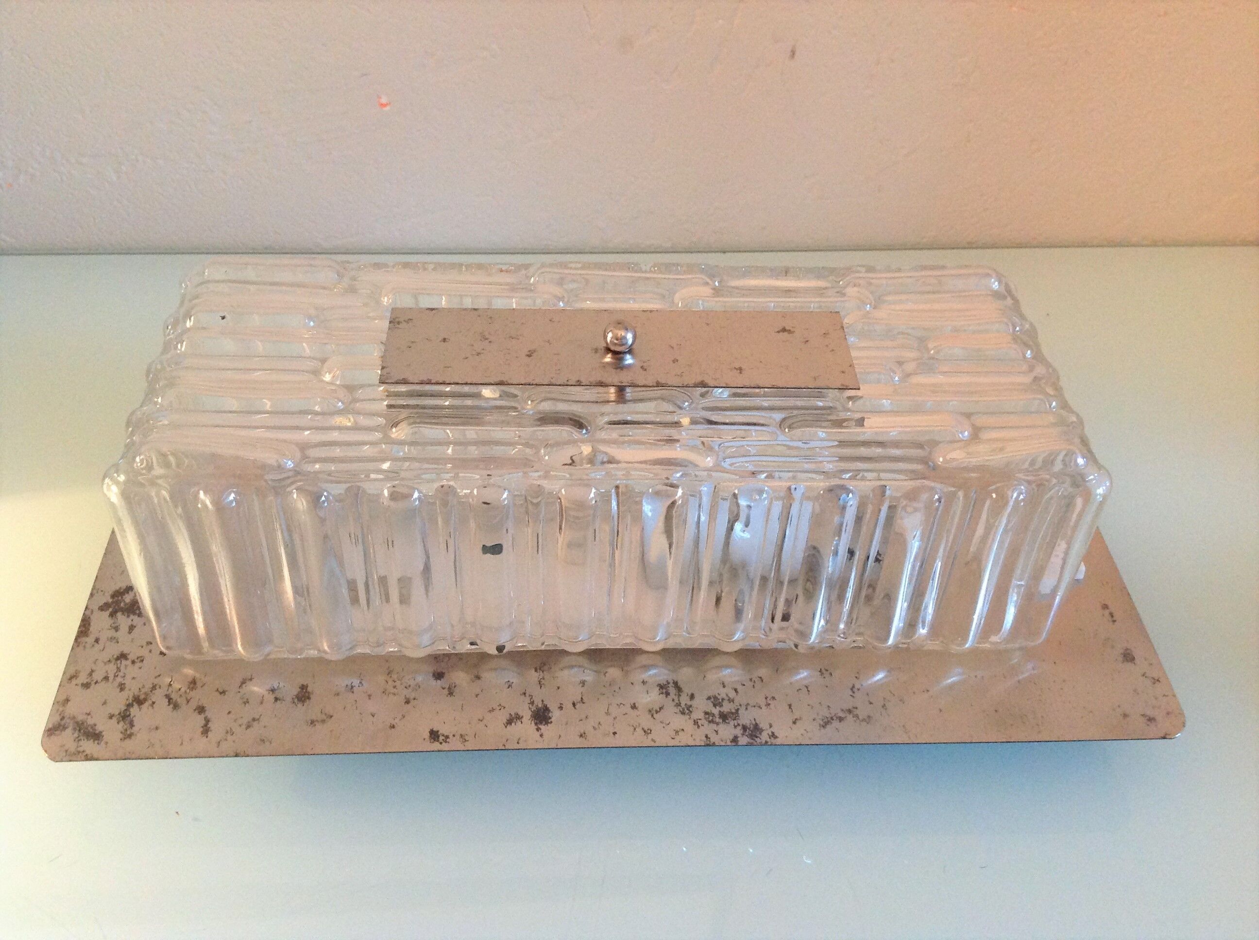Rectangular wall lamp in brushed glass and metal / vintage 60s-70s