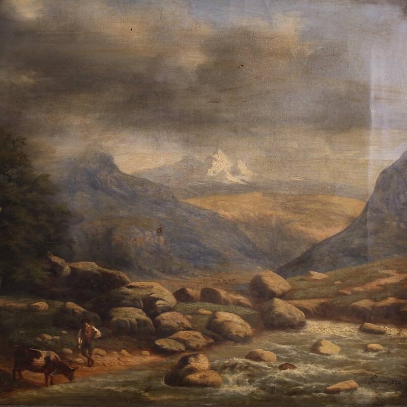 Peinture italienne, paysage signé et daté de 1846.