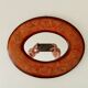 Vintage oval mirror in wood and leather from the 70s/80s 36.5*29.5