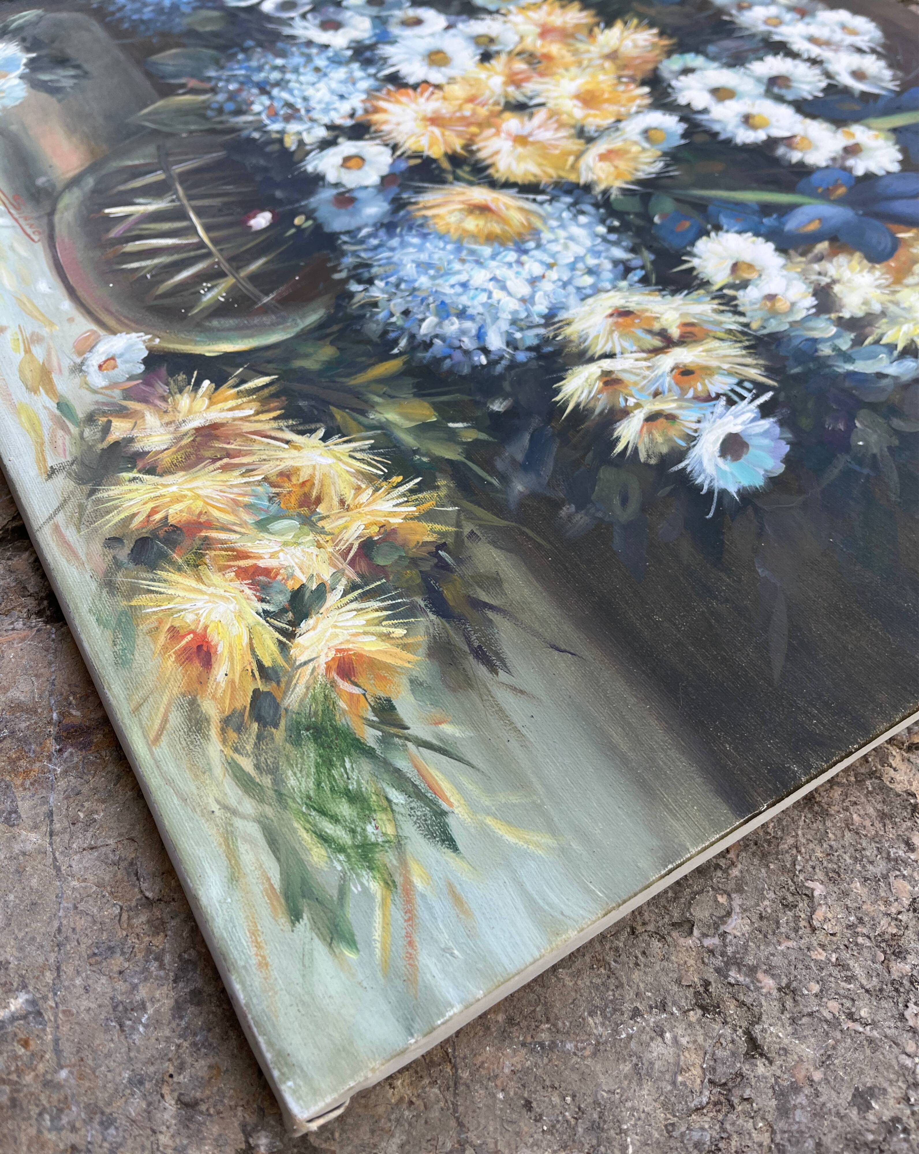 HST painting "Bouquet of wild flowers" signed Siano (20th century)