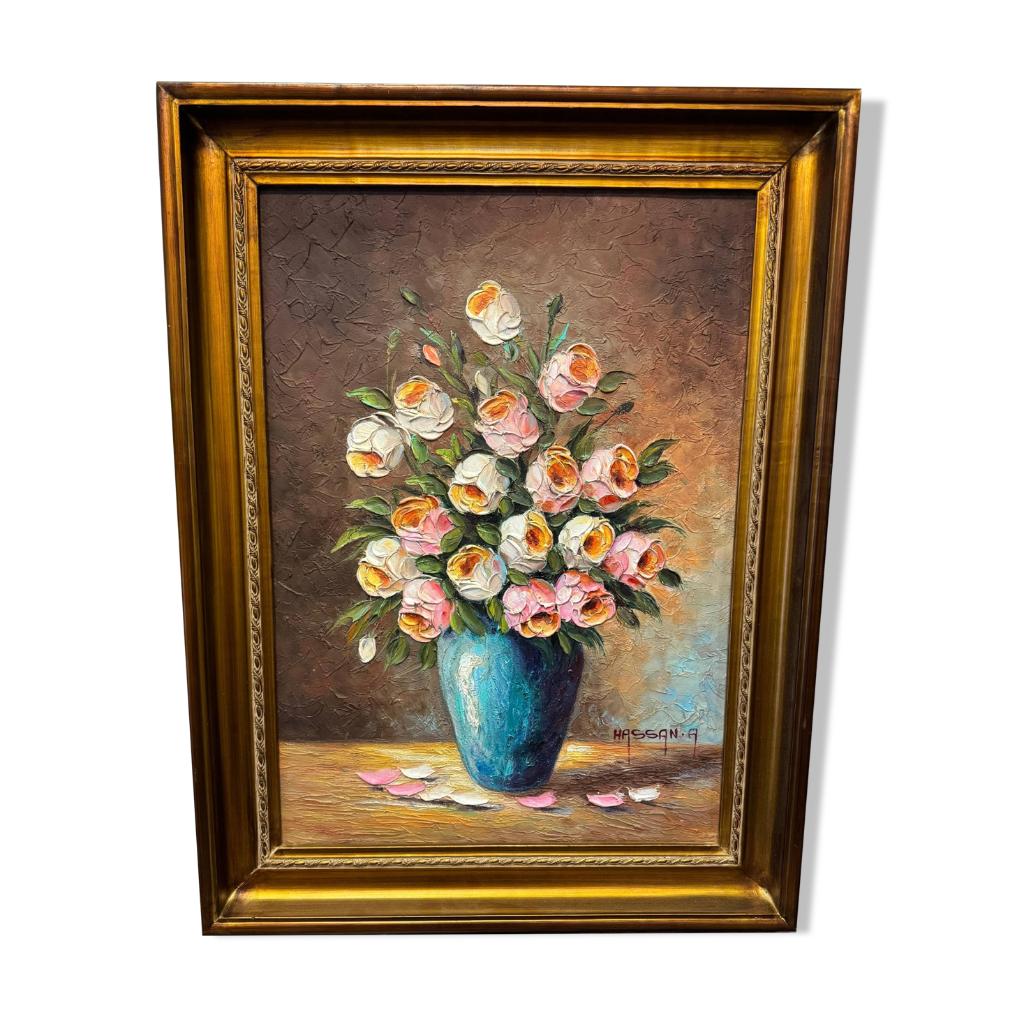 Pink and white flower pot painting