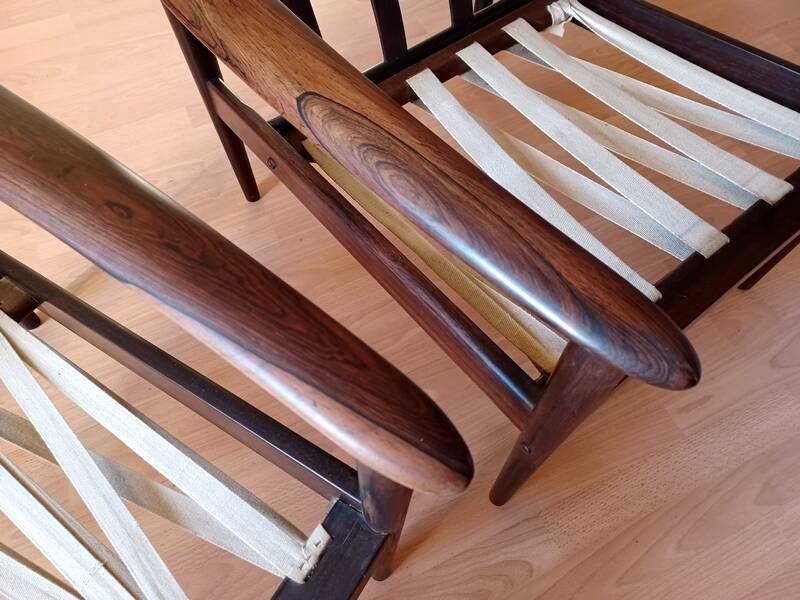 Pair of Danish Grete Jalk armchairs model Poul Jeppesen 56 in rosewood Denmark.