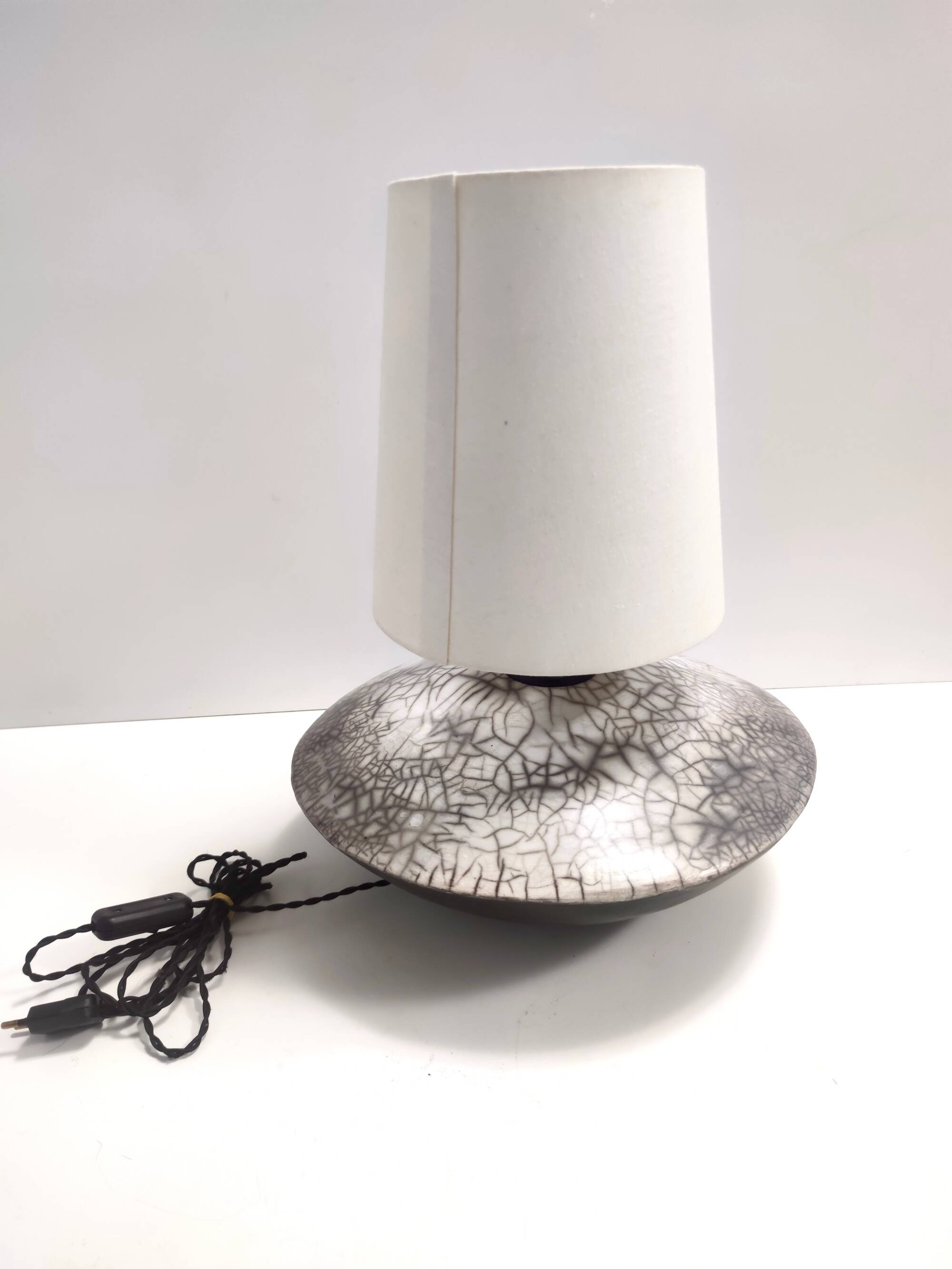 Postmodern Handmade Grey Raku Ceramic Table Lamp, Signed, Italy
