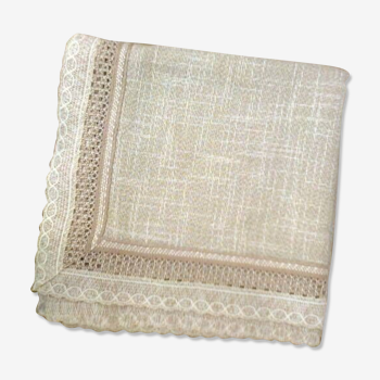 Retro square tablecloth woven 100% polyacryl, ecru colors and string, rustic style