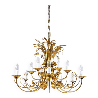 Hans Kögl XL Hollywood Regency golden wheat floral bouquet in iron, 1970s