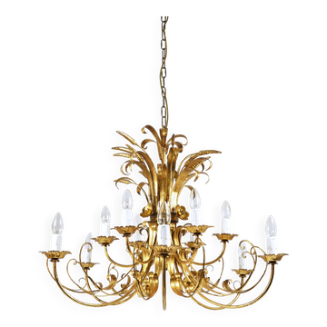 Hans Kögl XL Hollywood Regency golden wheat floral bouquet in iron, 1970s