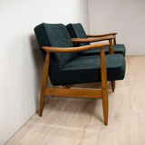 GFM-87 Beech and Fabric Armchairs by Juliusz Kędziorek for Gościcińskie Fabryki Mebli, 1960s, Set of