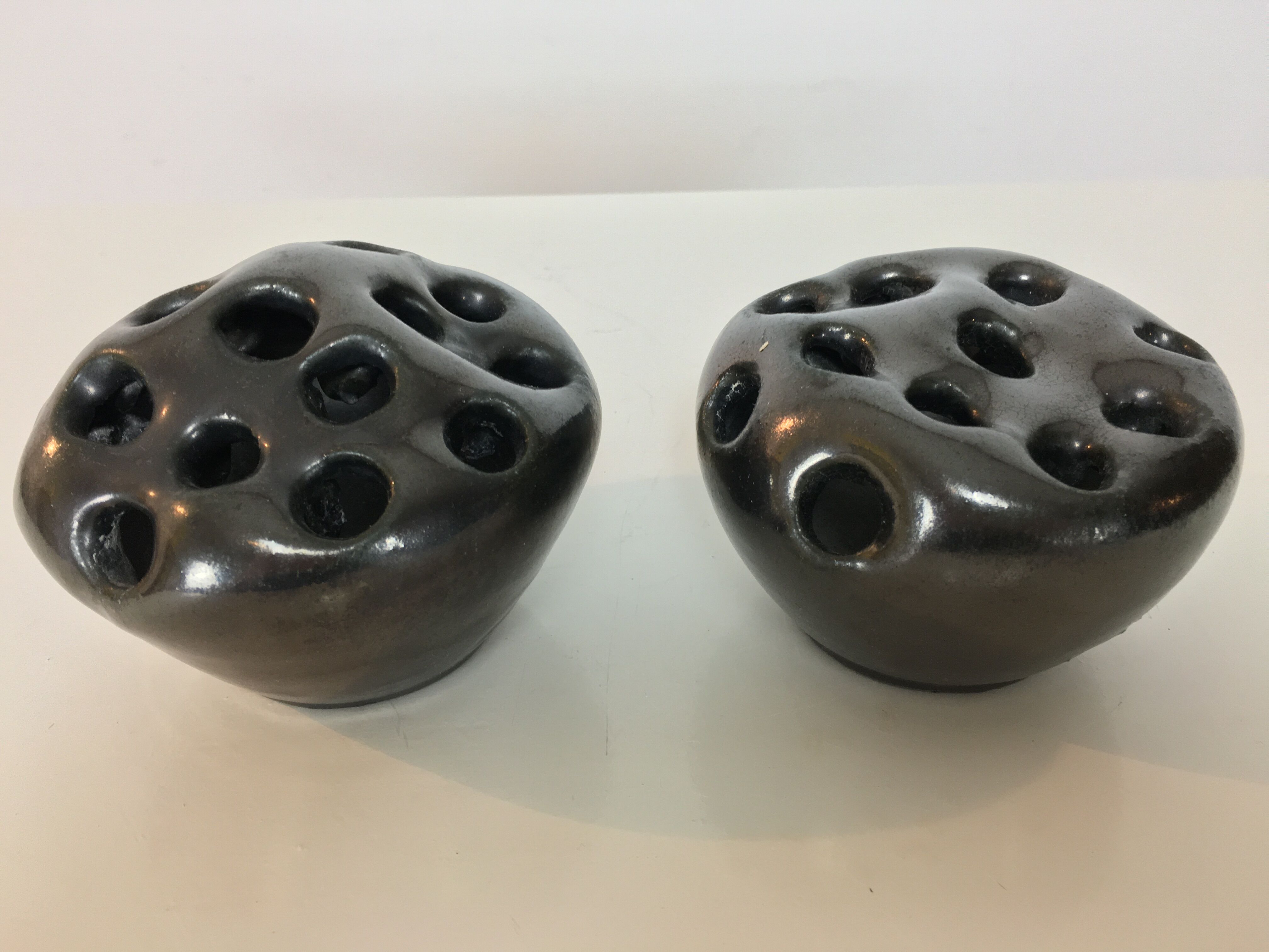 Pair of vases prick organic design flowers, signed 50s