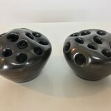 Pair of vases prick organic design flowers, signed 50s