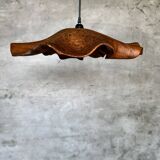 Large pendant light in corrugated teak leaf (Large D:60 H:20)