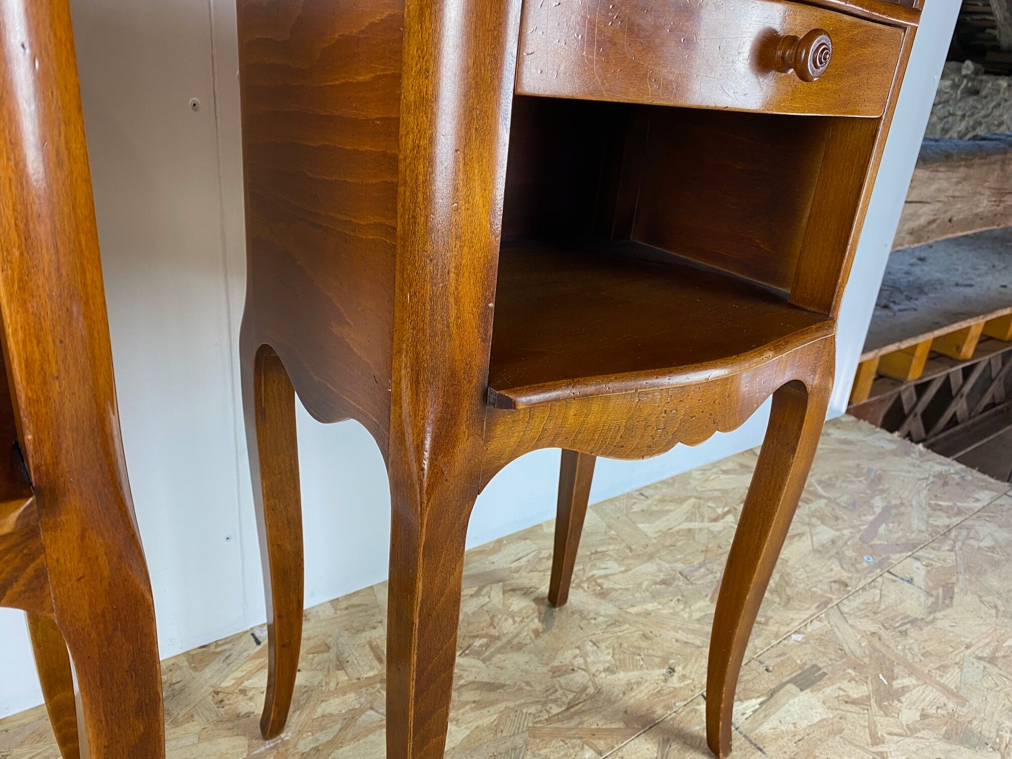 Pair of cherry wood bedside tables with 1 drawer Louis XV style