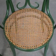 Set of 4 Green Vintage Bistro Chairs with Woven Rattan Seats