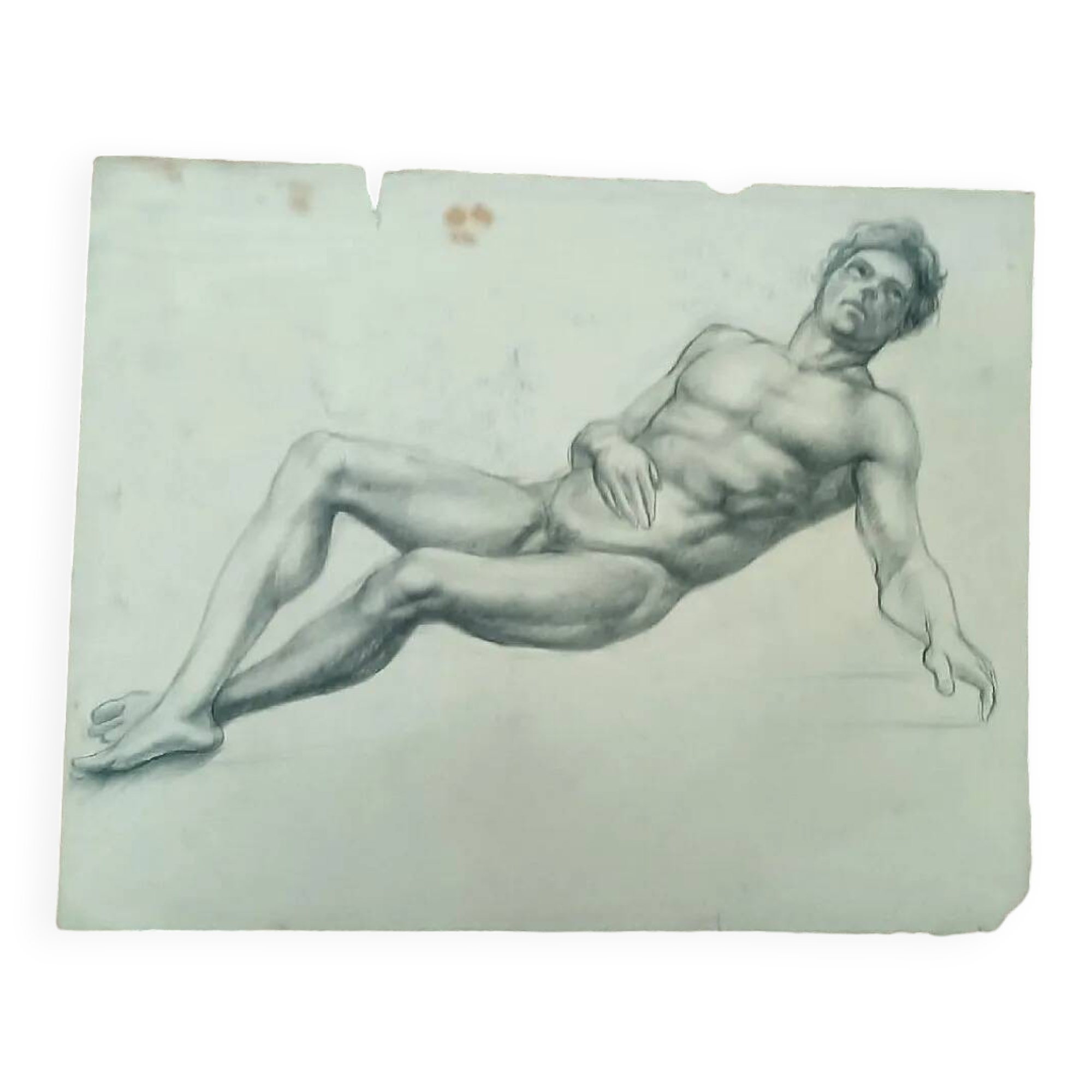 Drawing of a male nude, pencil on paper, Tuscan school, 19th century