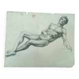 Drawing of a male nude, pencil on paper, Tuscan school, 19th century