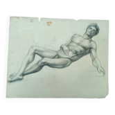 Drawing of a male nude, pencil on paper, Tuscan school, 19th century