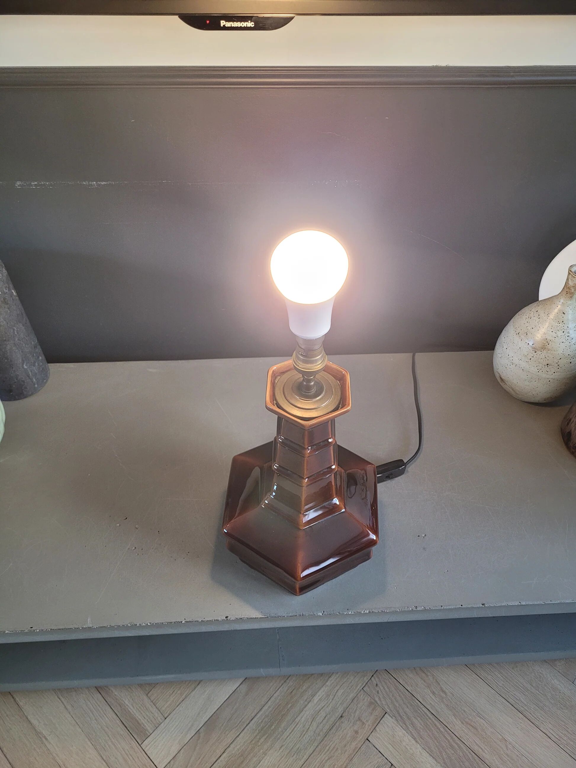 Vintage brown ceramic lamp base
