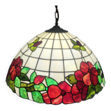 Large Tiffany pendant light in coloured glass