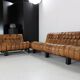 70s living room set in cognac brown leather with black wenge wood frame