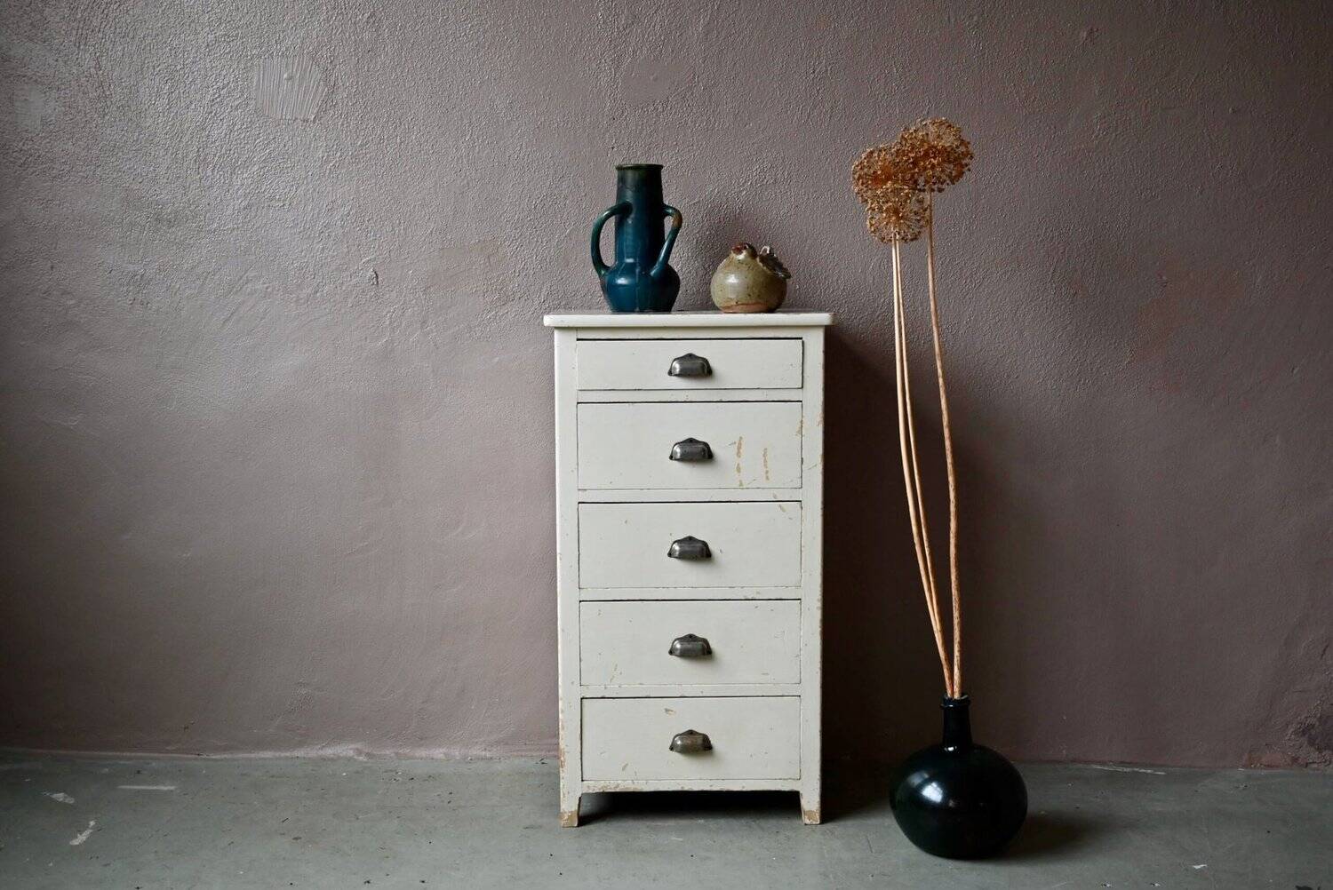 Small wooden chest of drawers vintage retro patinated bohemian 1950s