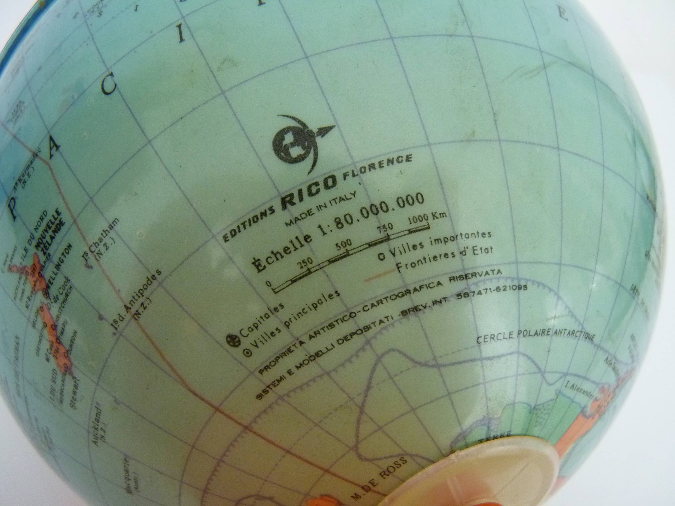 Globe terrestrial map world Editions Rico Florence Year 70