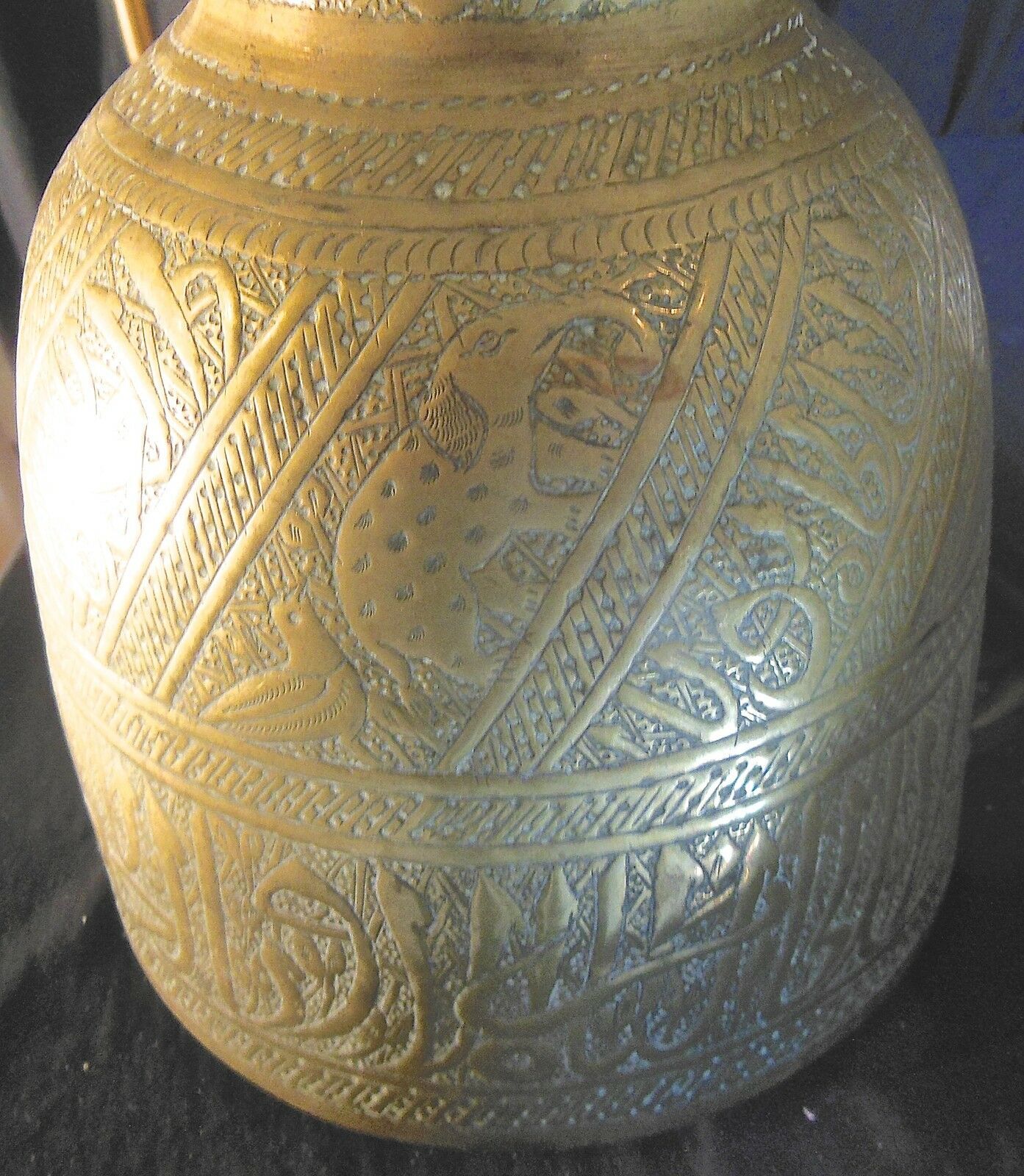 Pitcher - pair of tinned copper pourer qajar persian calligraphy -islamic art
