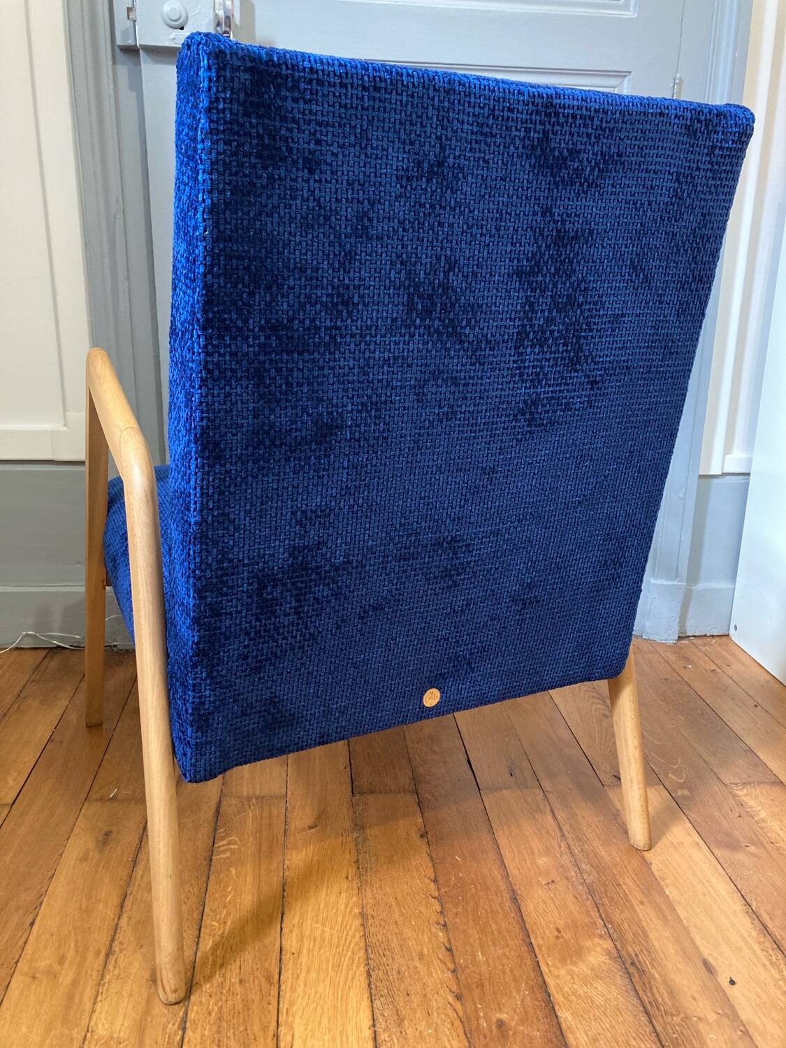 Scandinavian blue velvet armchair