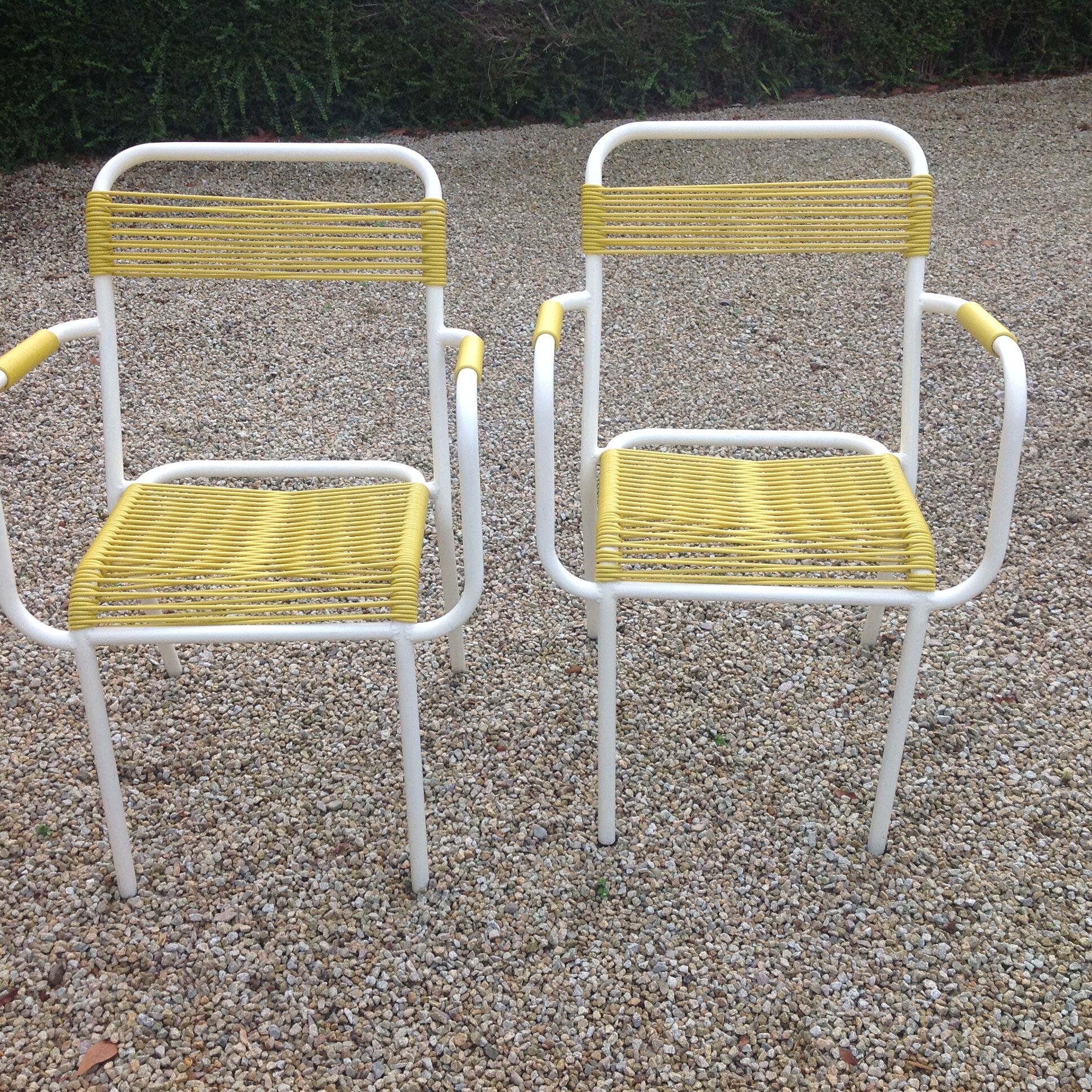 Set of 4 garden armchairs in metal and scoubidou wire
