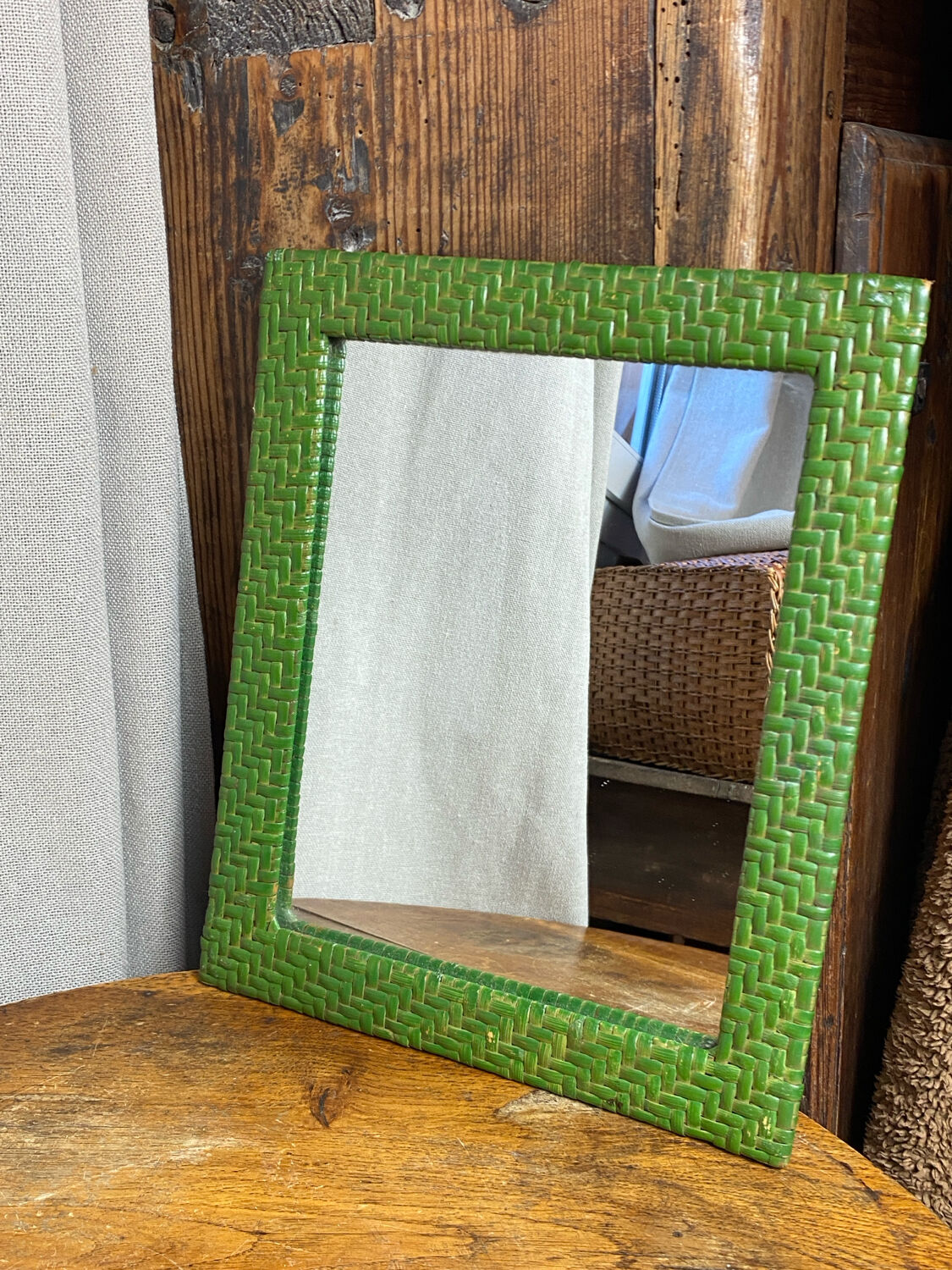 Rectangular wicker mirror