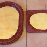 Duo of vintage mirrors, wicker tower